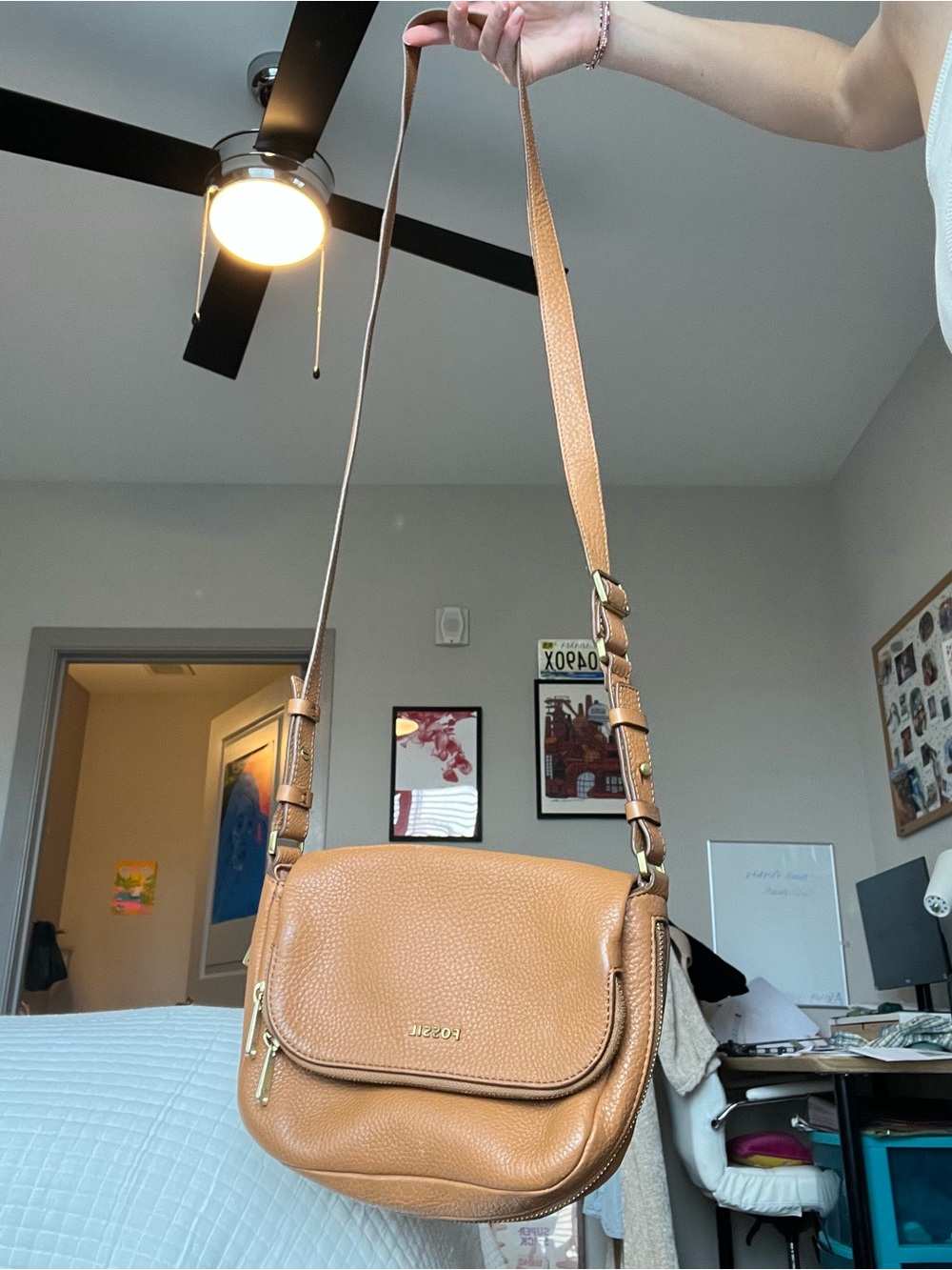 Fossil Tan Leather Crossbody Bag